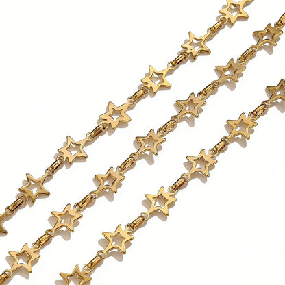 D608 Tarnish Free18k Gold-plated Stainless Steel Hollow Five-pointed Star Handmade Chain for DIY Accessories Chains