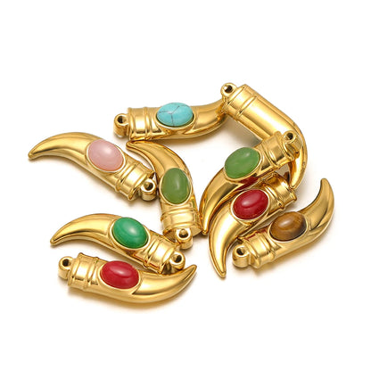 Creative DIY Gemstone Pendant 18k Gold Plated Stainless Steel Wolf Teeth Horn Charm Pendant for Jewelry Making Accessories