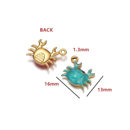 High Quality Jinrou 18K Gold Plated Stainless Steel Enamel Crab Shape Pendant Findings for Necklace and Earrings Jewelry Making