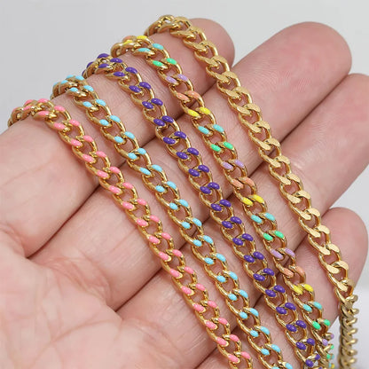 B3334 Enamel Cuban Chain Trunk Stainless Steel Chain Gold Filled Chain for Men Necklace