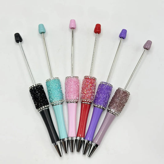 DIY Beadable Ballpoint Pen Decorated with Sugar Wrap & Clear Rhinestone Chain, Solid Color for Gift & Craft