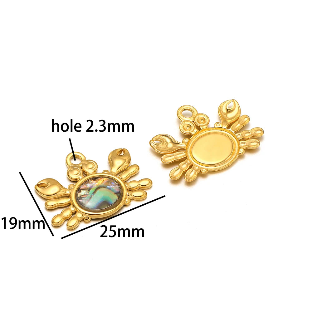Wholesale 18k Gold Plated Stainless Steel Drip-oil Heart Coconut Tree Square Conch Charm Pendant for Women Jewelry Making