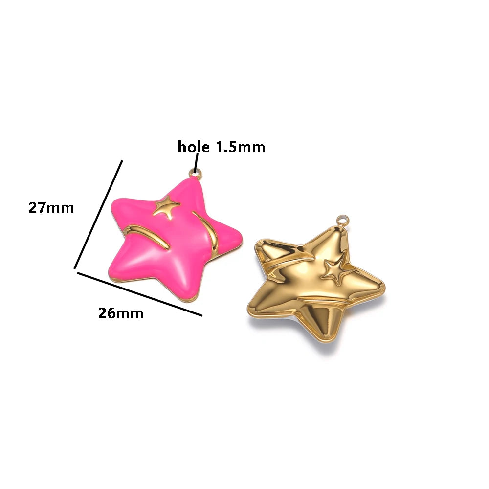 5pcs/bag Stainless Steel 18k Gold Plated Colorful Enamel Five-pointed Star Charm Pendant for DIY Jewelry Necklace Earring Making