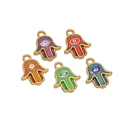 Bohemian Style 18k Gold Plated Stainless Steel Eye Enamel Palm Shaped Charm Pendant for DIY Necklace Jewelry Making