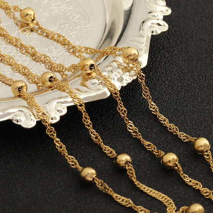 D990 Non Tarnish 18K Gold Plated Stainless Steel 4mm Round Ball Bead Water Wave Chain for Necklace Jewelry Making Permanent