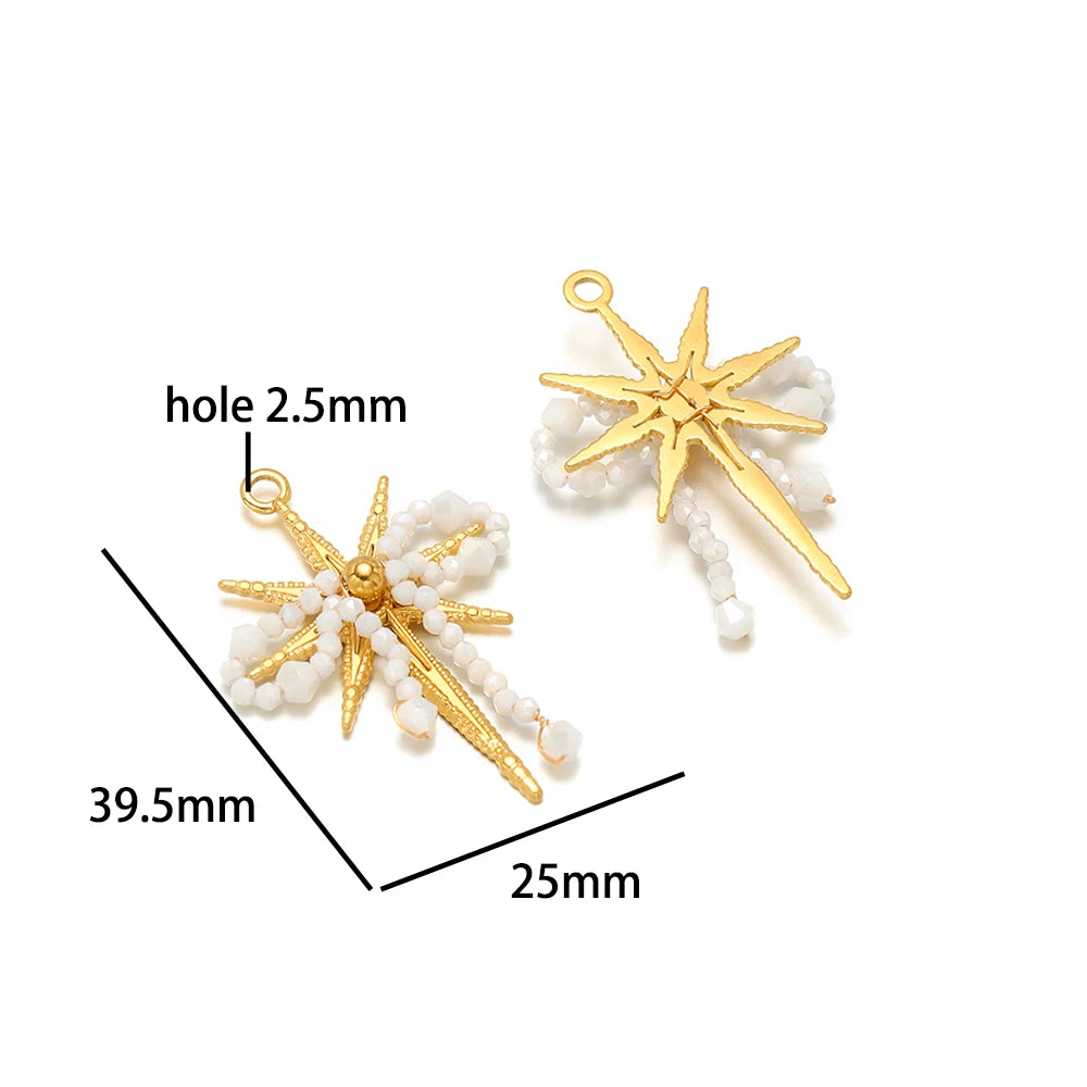 Elegant Designs 18k Gold Plated Stainless Steel Bowknot Flower Crystal Bead Charm Pendant for Jewelry Making Accessories
