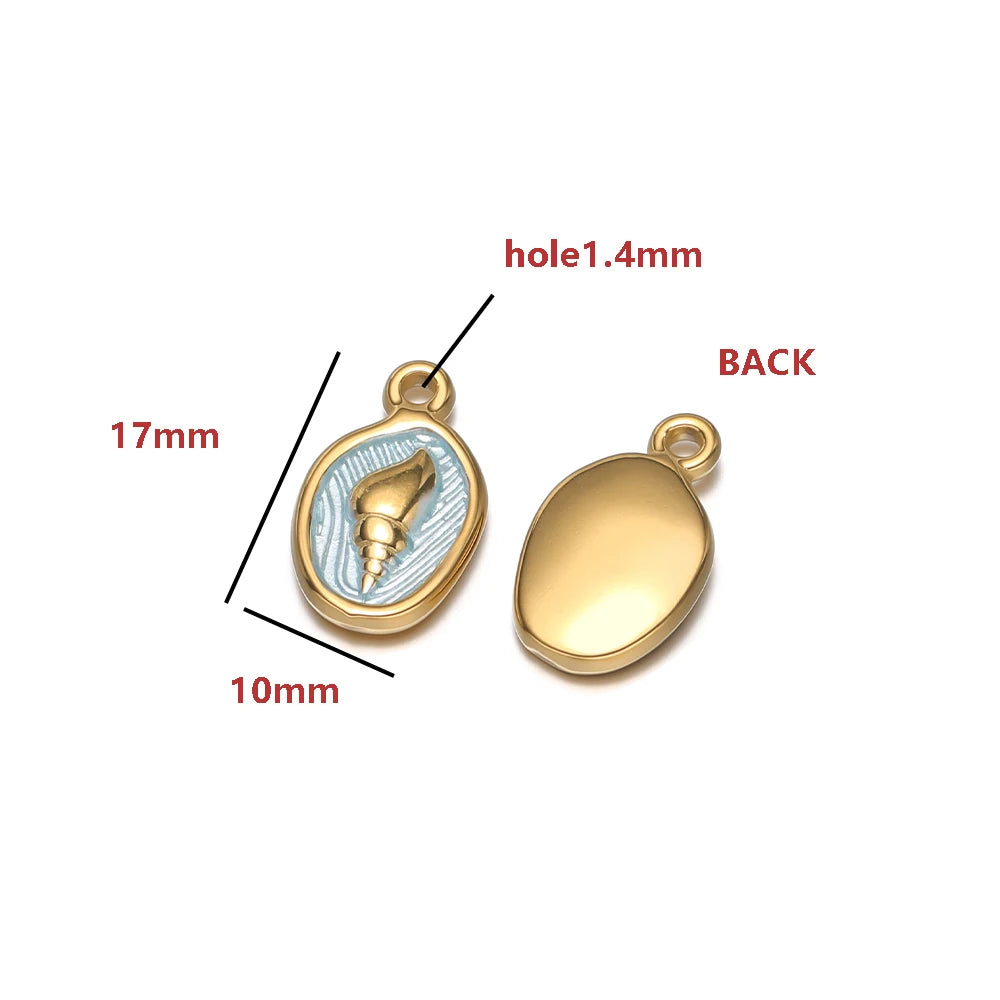 18K Gold Plated Oval-Shaped Single-Sided Drip-Style Conch Shell Pendant Multicolored Enamel Shell Charm DIY Jewelry