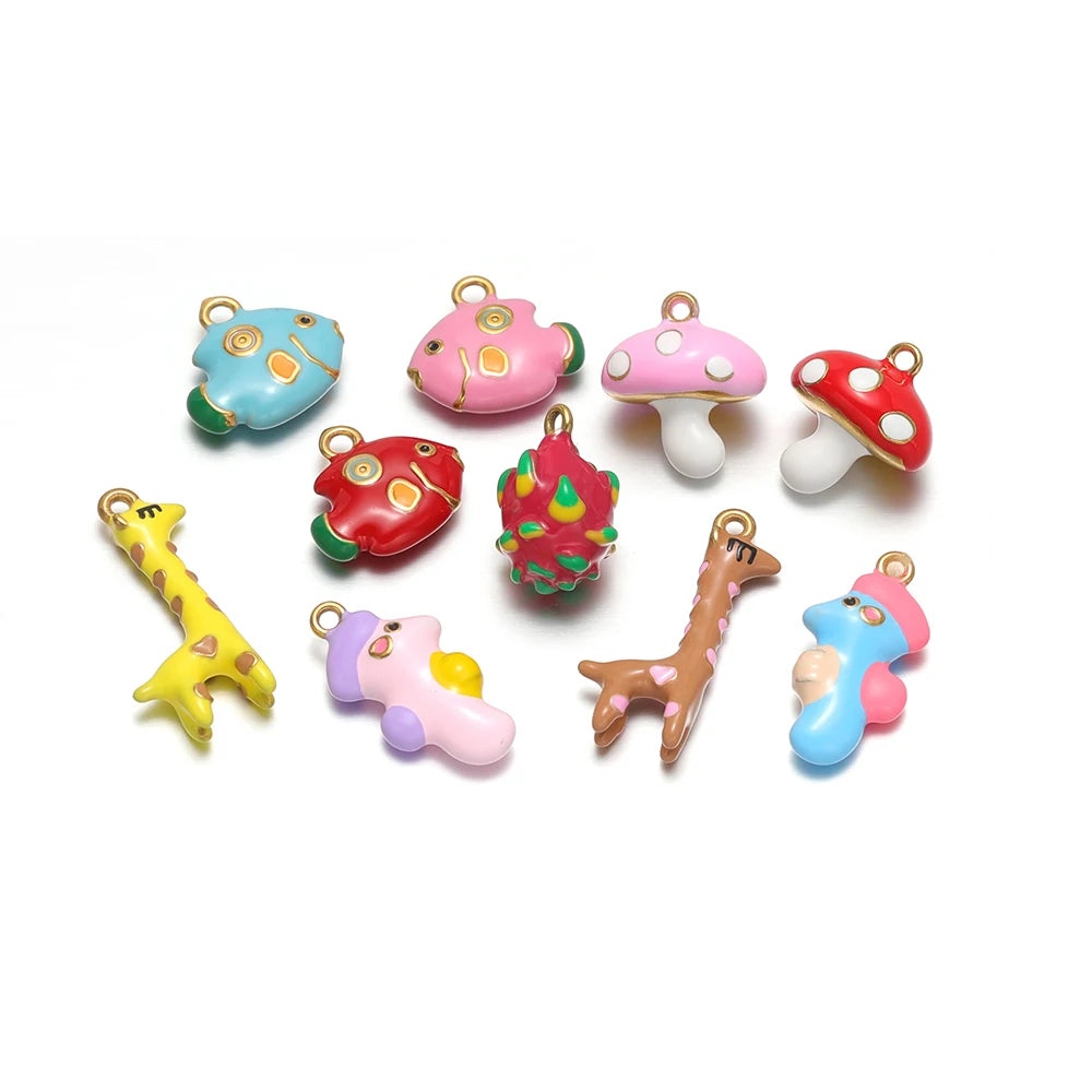 Giraffe Drip Oil DIY Charm Stainless Steel 18k Gold Plated Dragon Fruit Mushroom Pendant for Jewelry Necklace Making