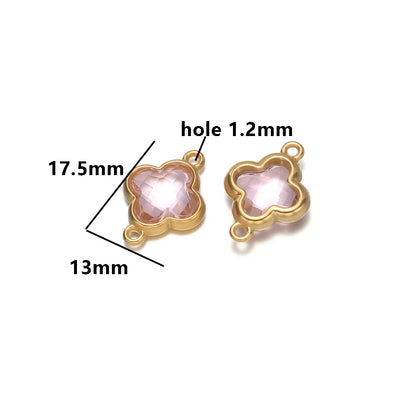Wholesale 18k Gold Plated Stainless Steel Crystal Zircon Four Leaf Clover Charm Pendant for DIY Necklace Jewelry Making