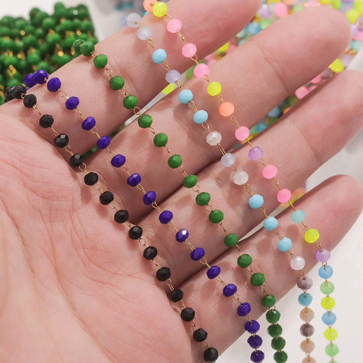 A1321 Fashion Handmade Stainless Steel Chain Beads Beaded Crystal Chain Colorful Chain for Necklace Bracelet Diy