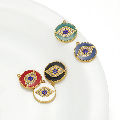 Best Selling 18k Gold Plated Stainless Steel Drip Oil Zircon Eye Charms Pendant for Women Jewelry Necklace Earrings Making