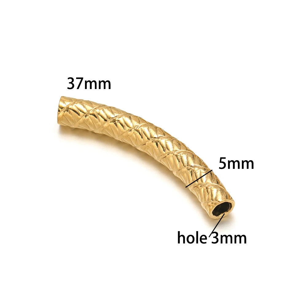 Gold Plated Stainless Steel Multi Patterns Embossed Curved Tube Bend Charm Pendant for DIY Jewelry Making Accessories