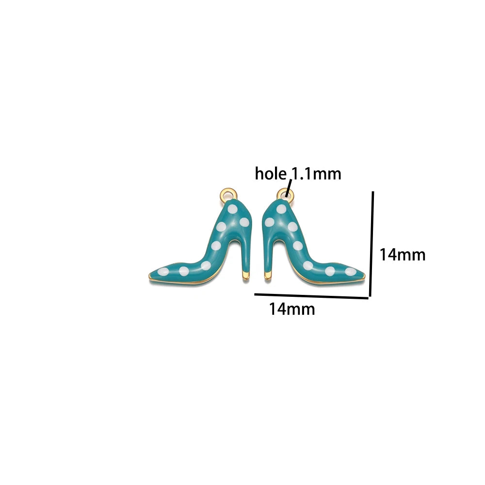 Candy Color Pendant Stainless Steel 18k Gold Plated Oil Drop High Heel Shoes Shape Charm Pendant for Jewelry Necklace Making