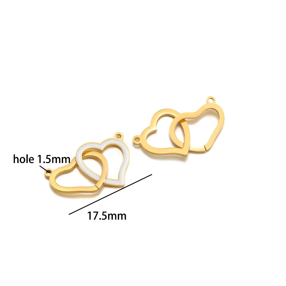 Double Heart Charm Stainless Steel Gold Plated Zircon Heart Cross Charm Pendant for DIY Jewelry Making Accessories Findings