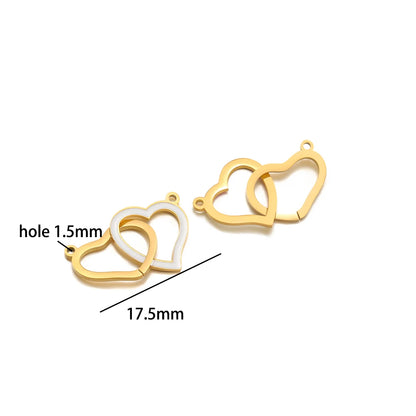 Double Heart Charm Stainless Steel Gold Plated Zircon Heart Cross Charm Pendant for DIY Jewelry Making Accessories Findings