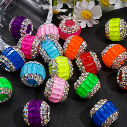 Fluorescent Double-Layer Acrylic Loose Beads Decorated Rectangular Rhinestone and AB Rhinestone Chain Handcraft Beading Supplies