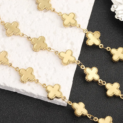D529 New Stainless Steel Hollow Four Leaf Chain PVD Gold Plated Clover Chain for Fashion Diy Jewelry Making