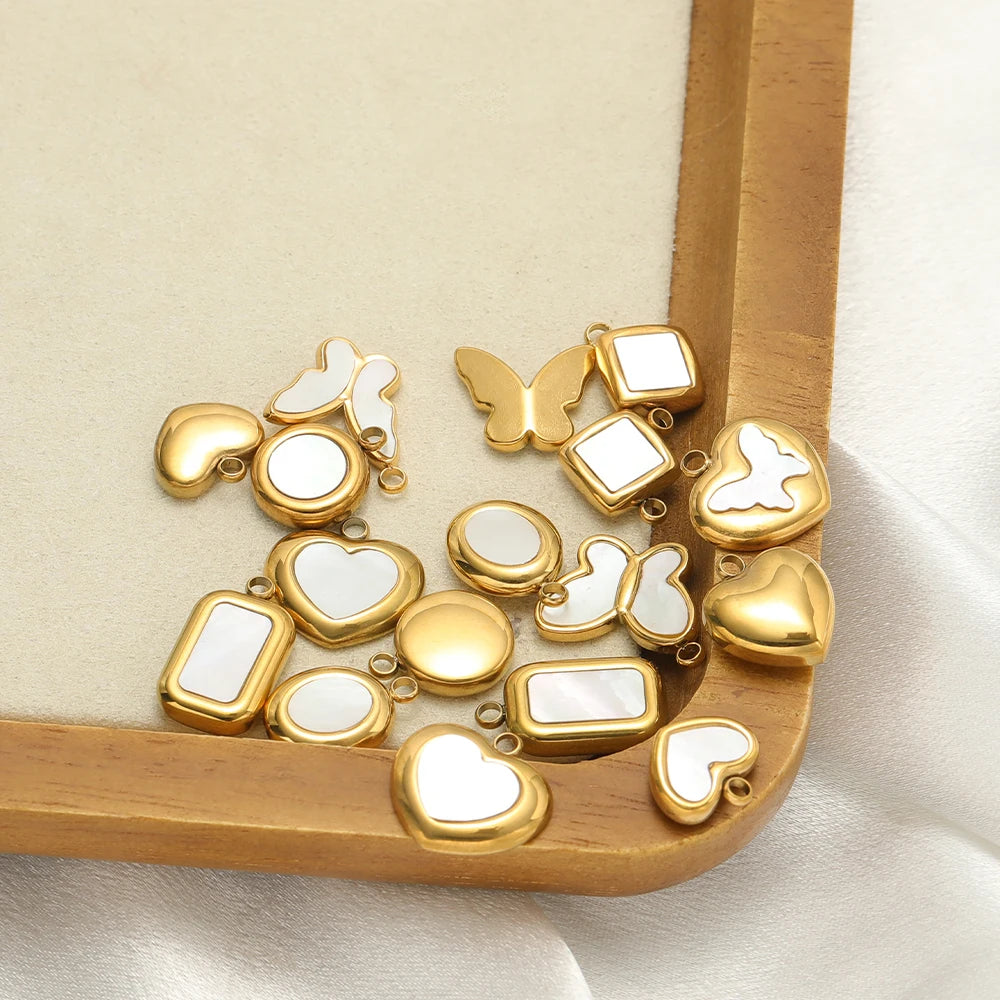 Enamel Heart Pendants 18k Gold Plated Stainless Steel Round Butterfly Charm Pendant for DIY Necklace Jewelry Making