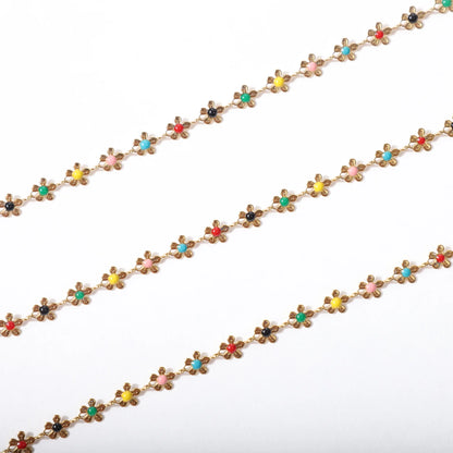 A1918 Colorful Unique Enamel Stainless Steel Chain Flower Rosary Chain for Necklace Bracelet Bulk Chain Diy Findings