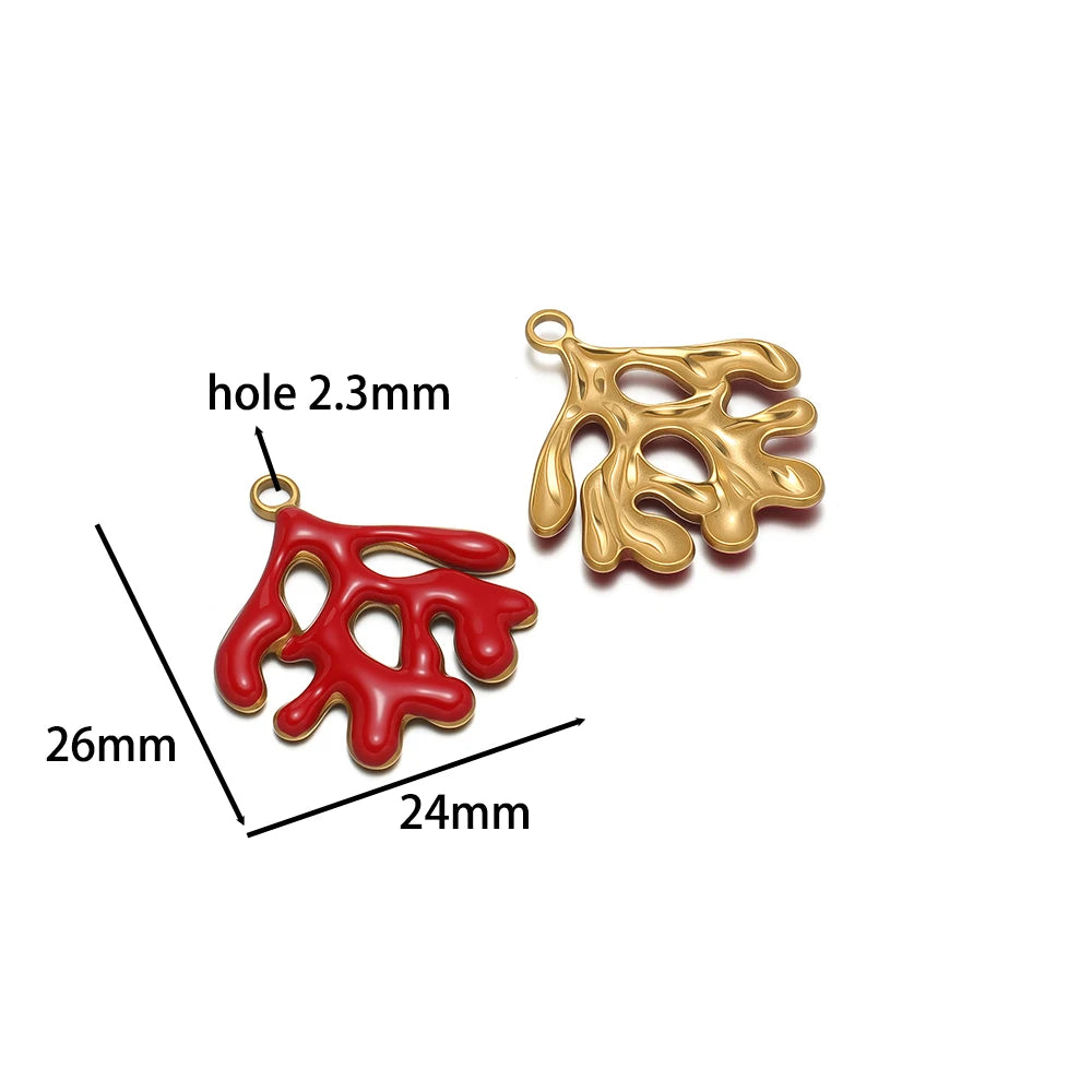 New Fashion Stainless Steel 18k Gold Plated Oil Drop Coral Charm Pendant for Jewelry Necklace Making Accessories