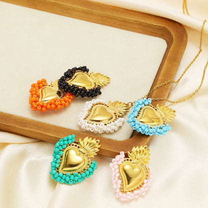Bead Heart Pendants 18k Gold Plated Stainless Steel Heart Charm Pendant for DIY Necklace Jewelry Making Jewelry Findings