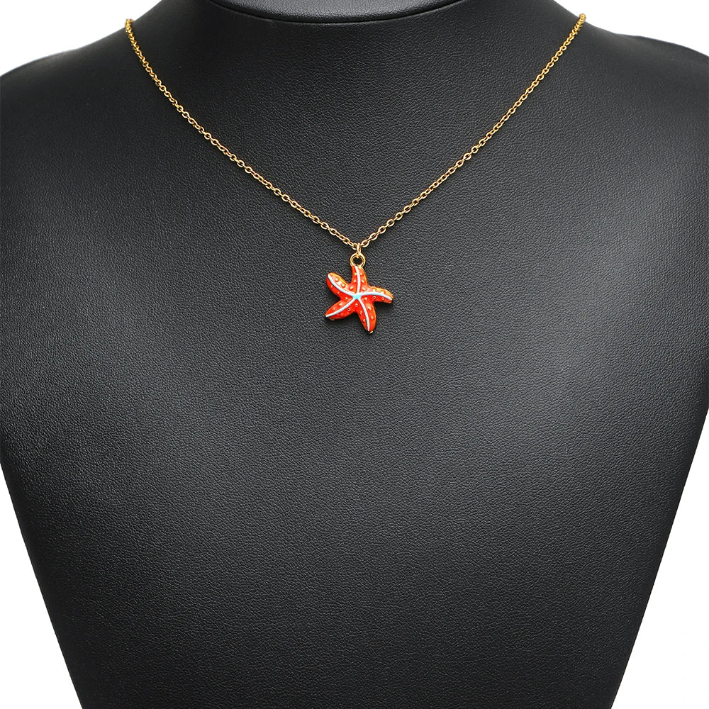 High Quality Jinrou 18K Gold Plated Stainless Steel Enamel Starfish Shape Pendant for Necklace and Earrings Jewelry Making