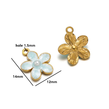 Enamel Flower Charms 18k Gold Plated Stainless Steel Double Hole Flower Pearl Charm Pendant for DIY Jewelry Making Accessories