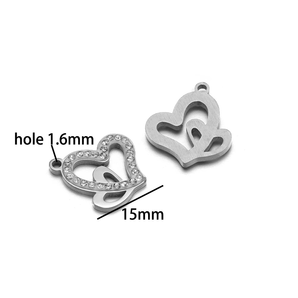 Handmade DIY Pendant 18k Gold Plated Stainless Steel Heart Star Zircon Charm Pendant for Women Jewelry Making Accessories