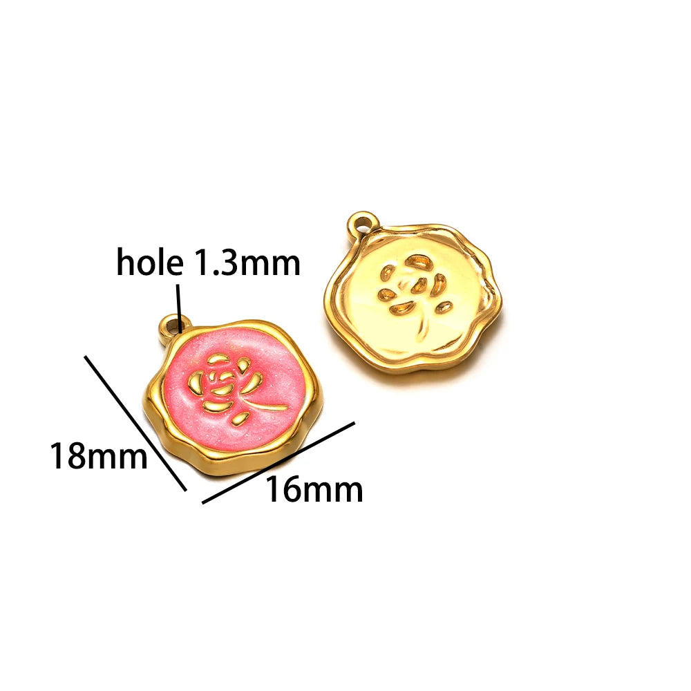 Fashion 18k Gold Plated Stainless Steel Enamel Flower Zircon Heart Key Ladybird Charm Pendant for Jewelry Making Accessories