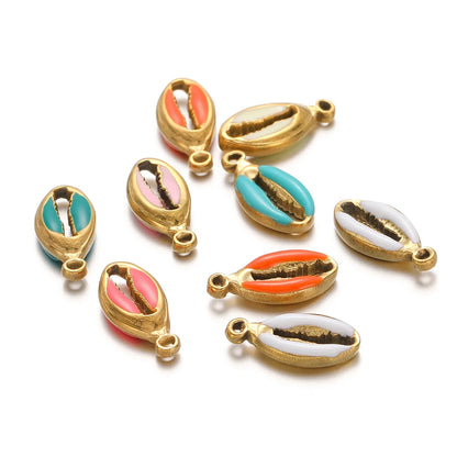 Hot Sale Retro Stainless Steel Gold Plated Colorful Drip-oil Conch Shell Starfish Charm Pendant for Jewelry Making Accessories