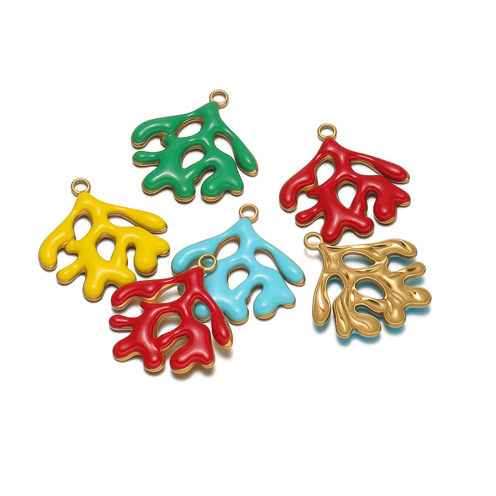 New Fashion Stainless Steel 18k Gold Plated Oil Drop Coral Charm Pendant for Jewelry Necklace Making Accessories