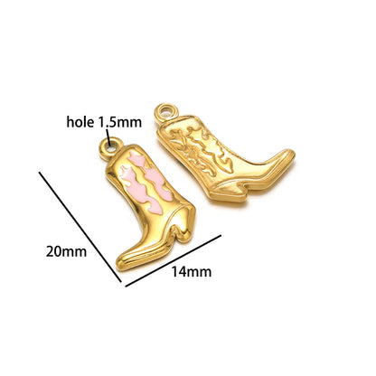 Vintage DIY 18k Gold Plated Stainless Steel Oil Dropping Shoes Boot Charm Pendant for Women Necklace Jewelry Making