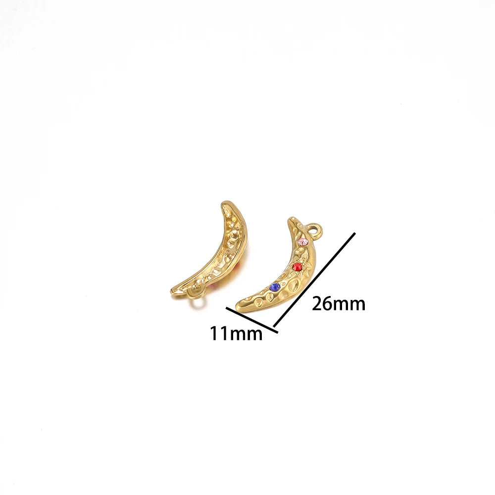 DIY Colorful Zircon Stainless Steel Gold Plated Charm Round Moon Zircon Charm Pendants for DIY Jewelry Necklace Making