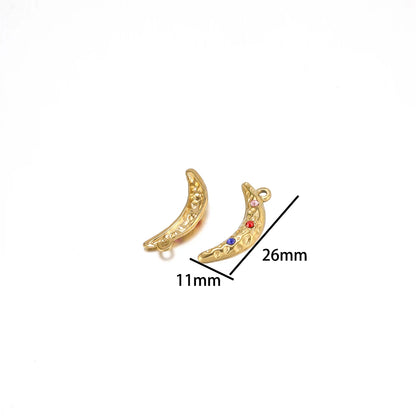 DIY Colorful Zircon Stainless Steel Gold Plated Charm Round Moon Zircon Charm Pendants for DIY Jewelry Necklace Making