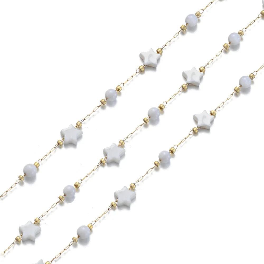 A3027 Amazing Cute Fashion Shell Beads Chain Roll Heart Star Cross Rosary Chain 18k Gold Plated for Necklace Bracelet Making