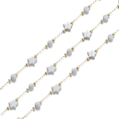 A3027 Amazing Cute Fashion Shell Beads Chain Roll Heart Star Cross Rosary Chain 18k Gold Plated for Necklace Bracelet Making