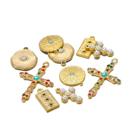 Classic 304 Stainless Steel 18k Gold Plated Zircon Cross Variety Styles Charms Pendants for DIY Women Jewelry Necklace Making