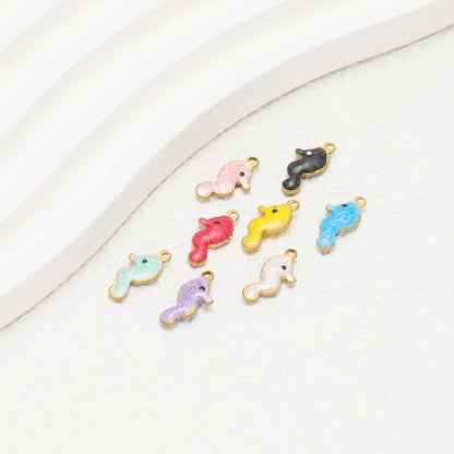 Fashion 18k Gold Plated Stainless Steel Enamel Sea Horse Charm Pendant for Handmade Necklace Jewelry Making