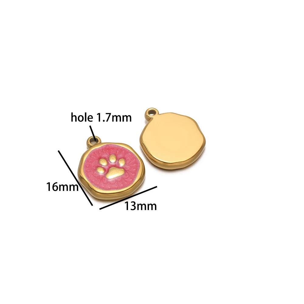 Factory DIY Charm 18k Gold Plated Stainless Steel Enamel Cross Dog Paw Pendant for Women Necklace Jewelry Making