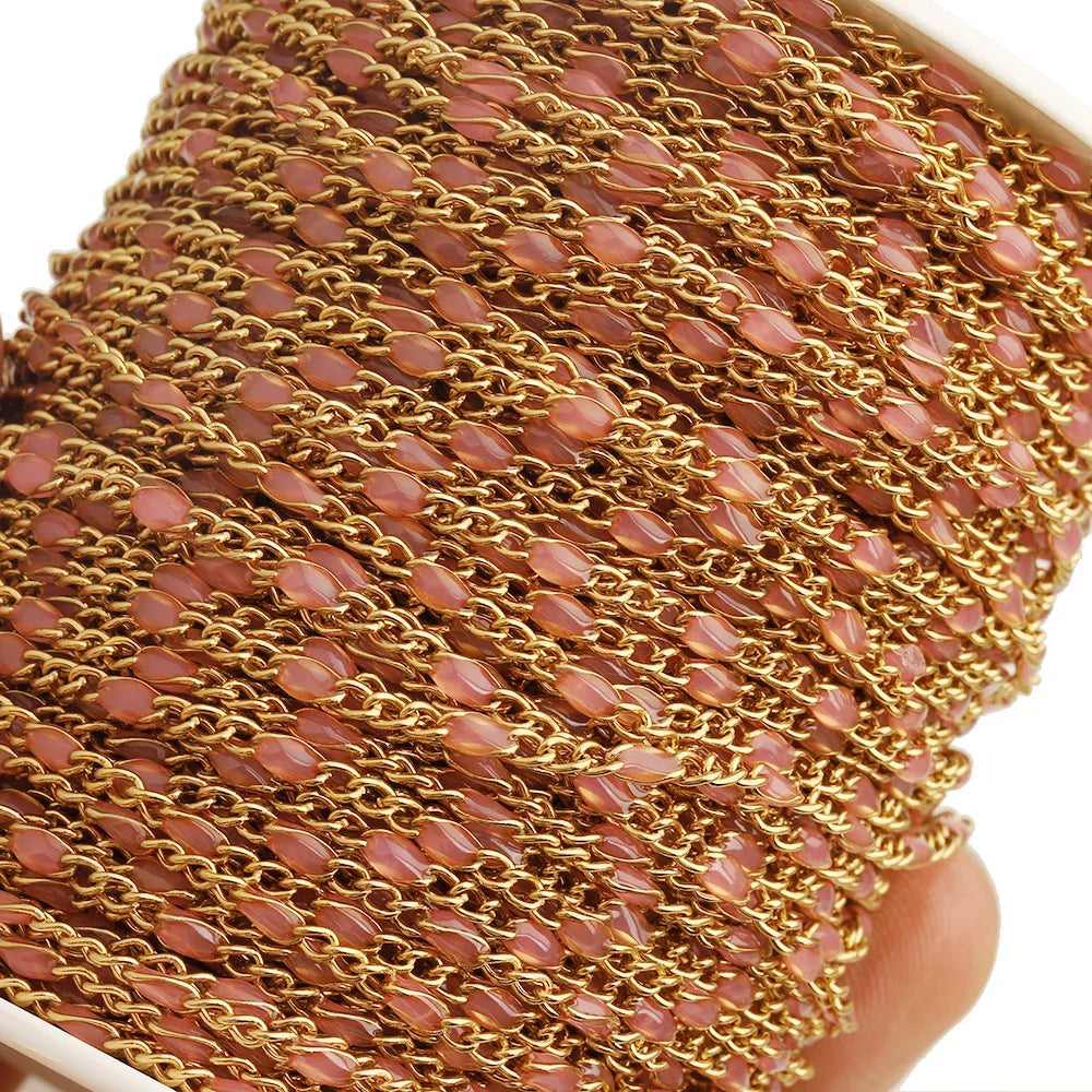 D1014 Fashion Colorful Candy Enamel Chain Waterproof Stainless Steel Necklace Bracelet Jewelry Making Chain Findings