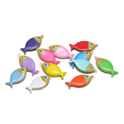 5pcs/bag Children's 18k Gold Plated Stainless Steel Enamel Fish Charm Pendant for Jewelry Necklace Making Accessories