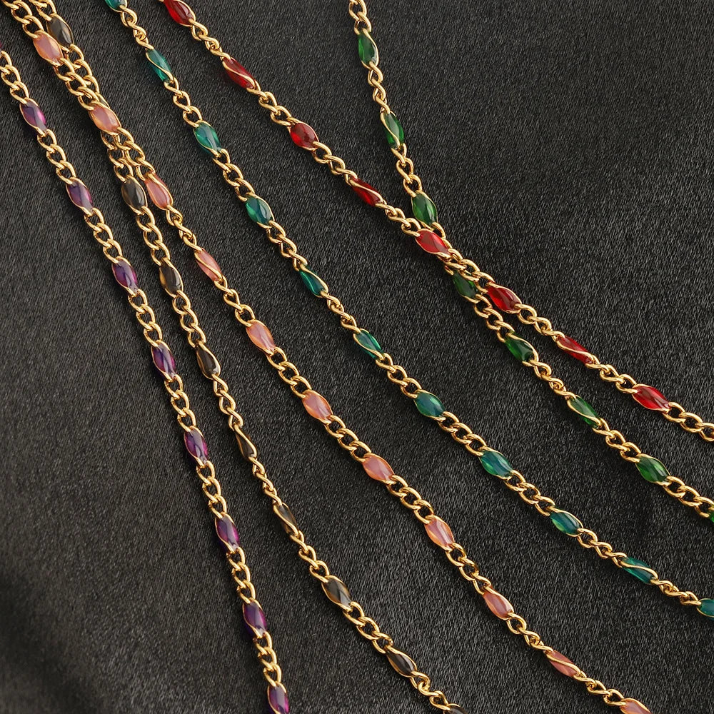 D1014 Fashion Colorful Candy Enamel Chain Waterproof Stainless Steel Necklace Bracelet Jewelry Making Chain Findings