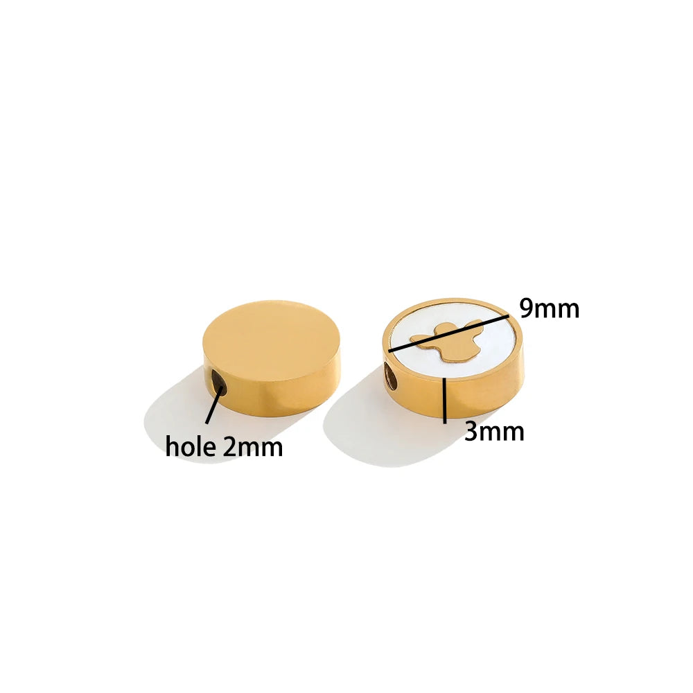 High Quality 18k Gold Plated Stainless Steel 9mm Round Enamel Bead Charms Pendant for Women Jewelry Necklace Earrings Making