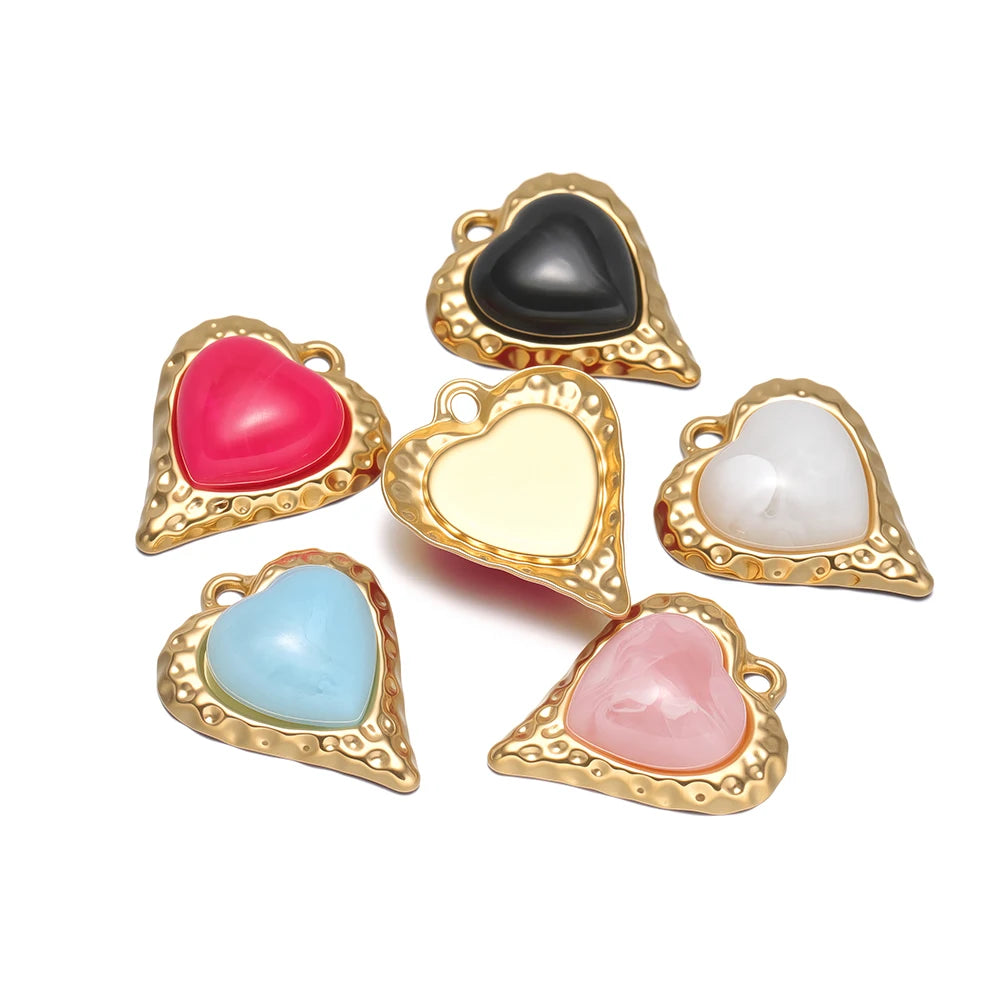 Retro Elegant Stainless Steel18k Gold Plated Inlaid Heart Crystal Stone Charms Pendant for DIY Jewelry Necklace Earring Making