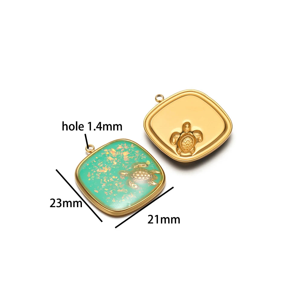Exquisite Stainless Steel 18k Gold Plated Enamel Sea Turtle Sea Horse Charm Pendant for Jewelry Necklace Making