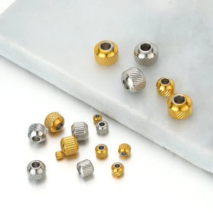 Bulk 18k Gold Plated Stainless Steel Grid Pattern Vertical Stripe Bead Charm Pendant for Jewelry Necklace Bracelet Making