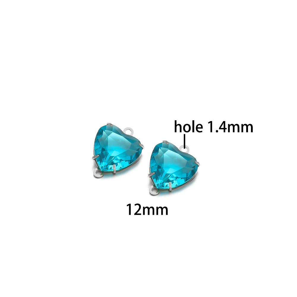 12mm Stainless Steel Gold Plated Double Hole Love Heart Crystal Charm Pendant for Jewelry Necklace Making Jewelry Accessories