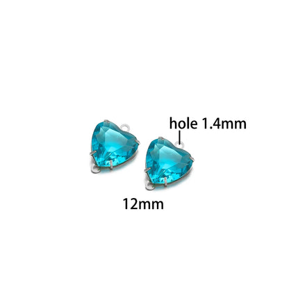 12mm Stainless Steel Gold Plated Double Hole Love Heart Crystal Charm Pendant for Jewelry Necklace Making Jewelry Accessories
