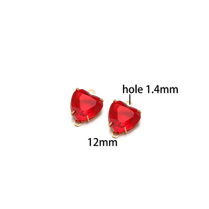 12mm Stainless Steel Gold Plated Double Hole Love Heart Crystal Charm Pendant for Jewelry Necklace Making Jewelry Accessories