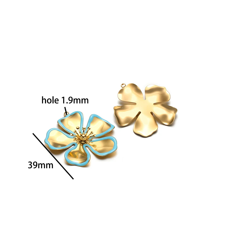 New Fashion Stainless Steel 18k Gold Plated Enamel Flower Conch Starfish Charm Pendant for Jewelry Necklace Making
